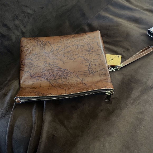 Patricia Nash Brown Map Print Leather Clutch 10 X 6 - Picture 4 of 14